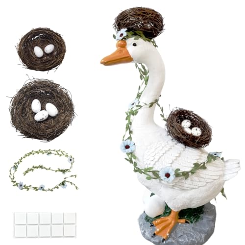 Y-YUEMY Porch Goose Outfits, Bird Nest with Eggs and Flower Vines Goose Outfits, Cute Cement Goose Statue Costume Accessories for Outdoor Garden Yard Patio