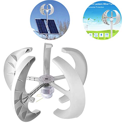 Dyna-Living Wind Turbine 600W 24V Wind Turbine Generator White Lantern Vertical Wind Generator 5 Leaves Wind Turbine Kit with Controller No Pole White