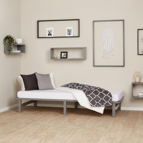 Homestyle4u Holzbett mit Matratze Lattenrost Palettenbett 90x200 Einzelbett Bett Bettgestell Massivholzbett Kiefer Grau