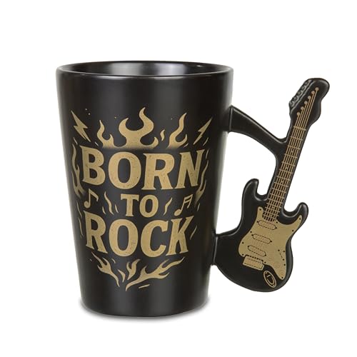 Froster Caneca Guitarra Elétrica, Caneca Música 3D, Presentes para Guitarristas, Born to Rock Caneca de Café com Alça em Forma de Guitarra Estilo Double Cut, 300 ml