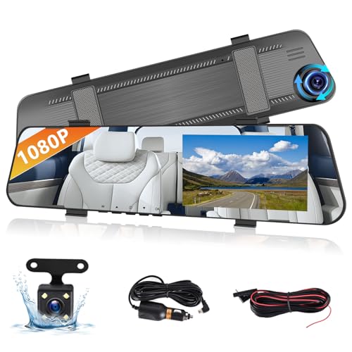 Podofo 4.5″ Rear View Mirror Camera Dash Cam DVR Monitor Rear View Dual Camera Video Recording System 1080P IPS Touch Screen/Loop Recording/150° Wide Angel/Night Vision/G-Sensor/Parking Assistance
