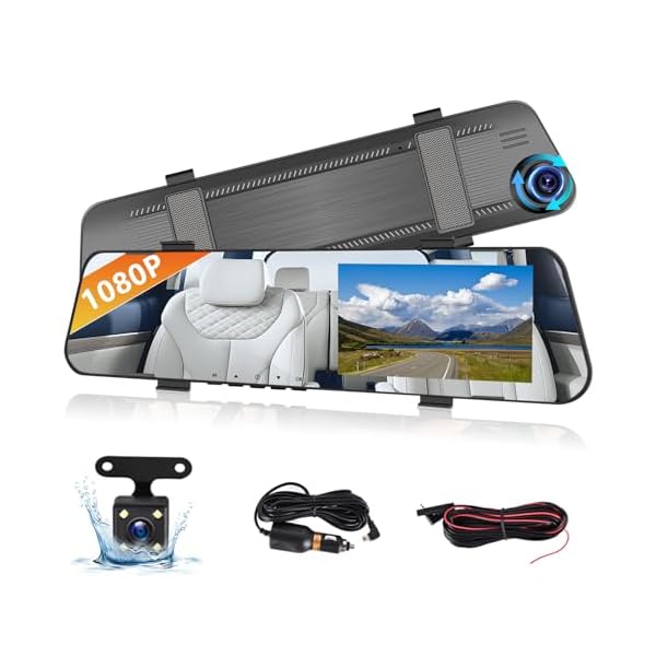 Podofo 4.5″ Rear View Mirror Camera Dash Cam DVR Monitor Rear View Dual Camera Video Recording System 1080P IPS Touch Screen/Loop Recording/150° Wide Angel/Night Vision/G-Sensor/Parking Assistance