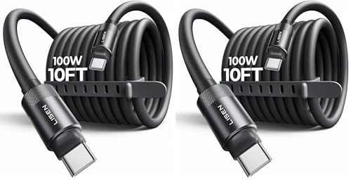 Image of LISEN USB C Cable Charger Type C (10FT,100W) Soft Silicone USBC to USBC for Switch 2 iPhone 16 Pro Max Charger Cord, iPhone 15, MacBook Pro /Air, iPad Pro /Air, Samsung S25, Black (Pack of 2)