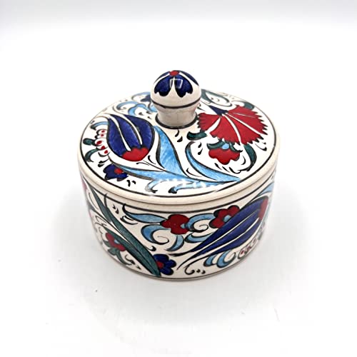 Turkish Sugar Bowl With Lid Red Tulip, Sugar Jar, Ceramic Sugar Container, Hand Painted, 5 Oz., Decoration Jar #TOP5