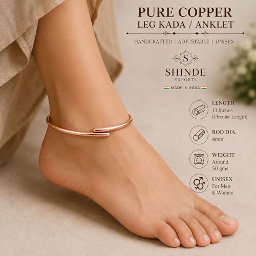 Image of SHINDE EXPORTS adjustable pure copper leg anklet bracelet kada for men and women indian jewelry