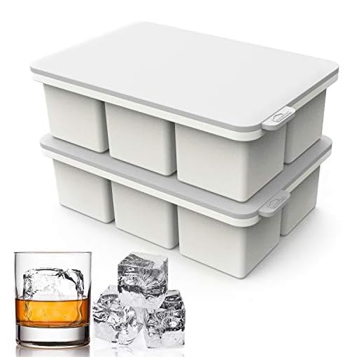 Large Square Ice Cube Tray with lid, Big Block Ice Cube 2 Inch, Giant Cocktail Silicone Ice Maker, Scotch Whiskey Ice Cube, Easy Release Reusable Ice Cubes for Soup Freezer Wine Juice