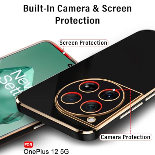 Image of TheGiftKart Luxurious Golden-Plated Back Cover Case for OnePlus 12 5G | Raised Lips for Camera & Screen Protection | Shockproof Design | Stylish Back Cover Case for OnePlus 12 5G (TPU, Black)