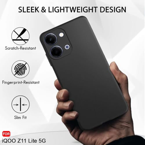 Image of TheGiftKart Sleek Back Cover Case for iQOO Z11 Lite 5G | Slim Fit Protective Design | Ultra Matte Finish | Camera Protection Bump | Soft Silicon Back Cover Case for iQOO Z11 Lite 5G (Silicone, Black)