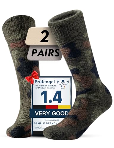 Juclise Alpaca Wool Thermal Work Boot Socks Heavyweight Warm Winter Socks, Thick Cozy Cushioned Moisture-Wicking Fleece, Soft Breathable Outdoor & House Women & Men(M,Camo)