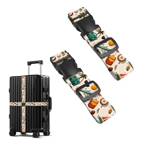 Image of Nuxovilar Luggage Straps Set for Suitcase 1.96x71in Polyester | Cargo Strap Travel Belt Security Buckle Band International Trip Beach Vacation Cruise (Travel Elements)