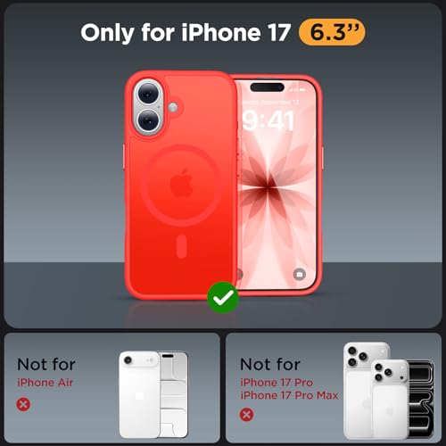 Image of Miracase Magnetic for iPhone 17 Case (Compatible with MagSafe) with Screen Protector Military-Grade Protection, Anti-Fingerprint Translucent Matte Phone Cover for iPhone 17 6.3 inch, Red