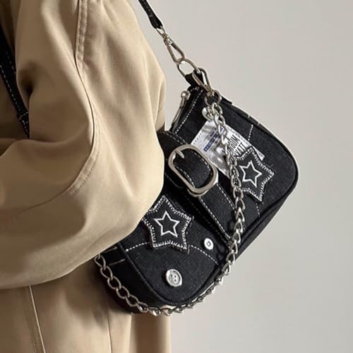 ARVALOLET Damen-Handtasche im Y2K-Stil Tasche, Große Kapazität, Stern-Denim, Lässige Clutch