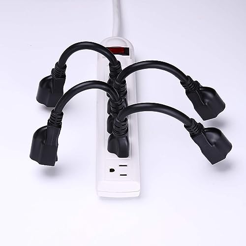 Image of [ETL Listed] Miady Short Power Extension Cord Outlet Saver, 16AWG /13A, 3 Prong (4 Pack, Black, 8 Inch)