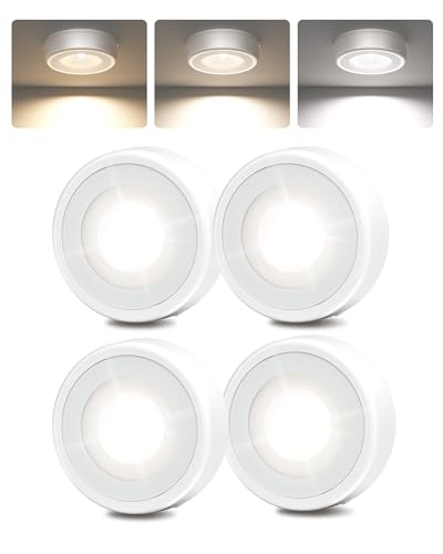 EZVALO LED Puck Lights, 50Lumens, Touch Light, 2.5in Mini Tap Light, Rechargeable Sitck On Tap Lamp, 3 Color Temps, Under Cabinet Lights Wireless, Ideal for Kitchen,Closet,Pantry,Camper(4 Pack)