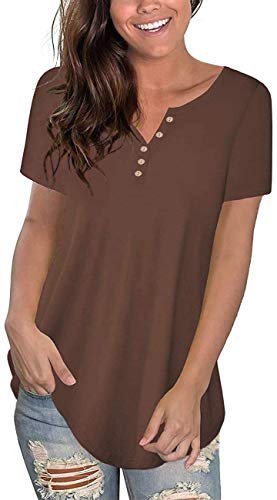 Maavoki Camiseta de manga corta para mujer, túnica de mujer, tallas grandes, blusa, parte de arriba elegante, marrón, XXL Cover