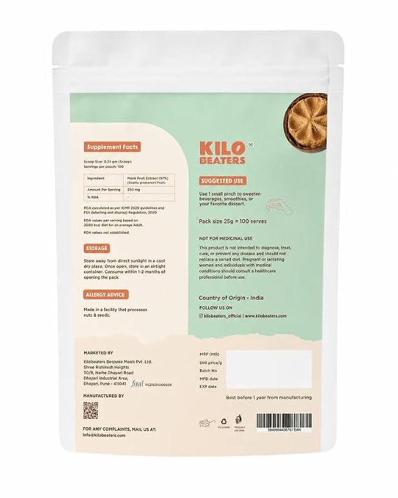 Image of Kilobeaters Whey Protein Isolate Powder with Yeast Protein 50g (Pack of 4) & Monk Fruit Powder 25g Combo | Real Alphonso Mango | 26g Protein Per Scoop | Gut-Friendly |