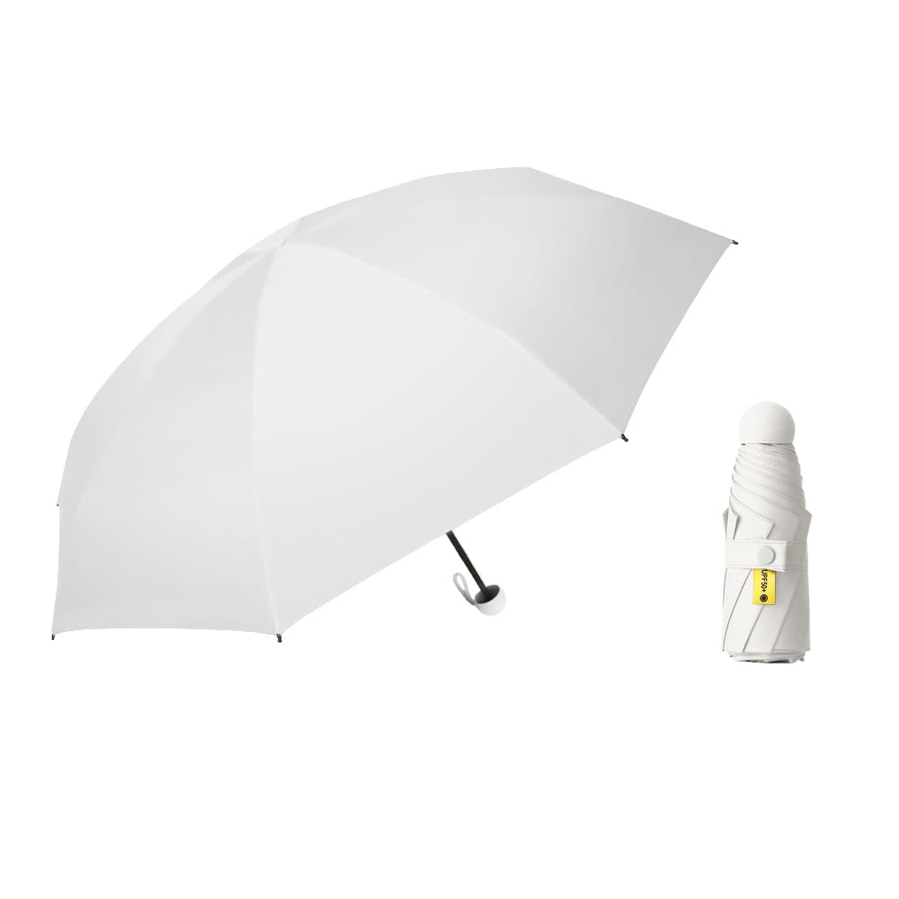 BOUBUI Mini Travel Umbrella, Pocket Umbrella, White Portable Compact Folding Umbrella, Small Light-Weight Waterproof UV Umbrella, Rain and Sun Umbrella