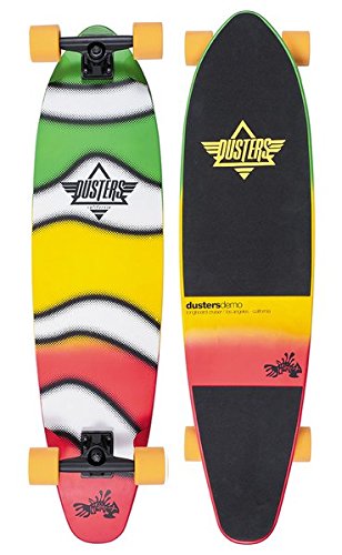 Dusters Demo Longboard Complete Skateboard, Rasta/Fade, 38.0” L x 9.5" W x 26.0" WB