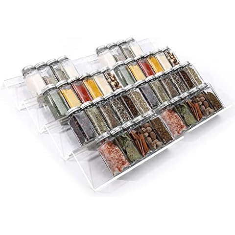 MIUKAA Clear Acrylic Spice Drawer Organizer, 4 Tier- 2 Set Expandable From 9" to 18" Seasoning Jars Drawers Insert, Kitchen Spice Rack Tray for Drawer/Countertop (Jars not included) Cover