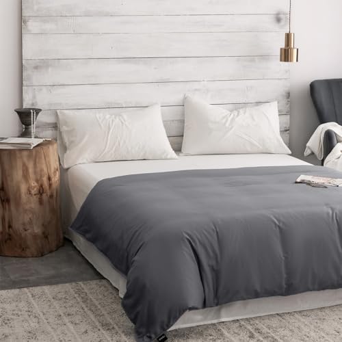 Image of ZonLi 60 inchx80 inch Grey Duvet Cover, Oeko-texCertified 100% Cotton, Queen Size Removable Duvet Cover for Weighted Blanket