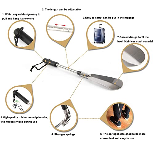 Fanwer XIEBA-SHENSUO-TANHUANGJ Premium Long Handled Shoe Lifter 16 Inch To 31 Inch Adjustable Expander Shoe Horn thumb #2