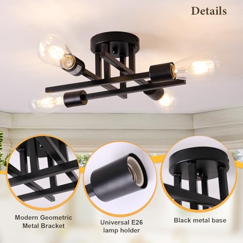 Chuntsone JS-DCXC0404A Semi Flush Mount Ceiling Light Fixture,4-Light Matte Black Close To Ceiling Light,Modern Farmhouse Lighting Chandelier,Rustic Sputnik Ceiling Lamp thumb #2