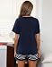 Litherday Schlafanzug Damen Kurz Baumwolle Pyjamas Set Nachtwäsche Set Zweiteiliger mit Damen Pyjamahose und Shirt Rundhals Elastischer Bund Taschen Sleepwear Sommer Dunkelblau L