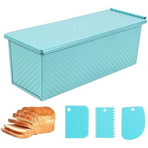 Spmarkt Blue Pullman Loaf Pan with Lid, 2.2LB Bread Loaf Pan, PFTE &PFOA Free Non-Stick Surface Ensure Safe and Healthy Baking, Unique and Reliable Bread Pan Add A Touch of Elegance to Your Kitchen Cover