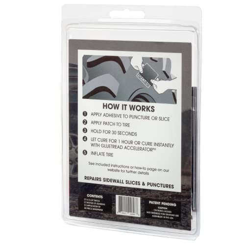 Gluetread Sidewall Tire Repair Kit | Patch Sidewall Of Your Tire | Kit Includes (1) 4"X4.5"X3/16 Patch (4) Pieces Of Sandpaper, Adhesive & Instructions | Atv Tire Repair Kit For Off-Road Use Only #TOP1
