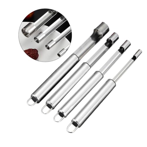 LEDMOMO 4個 ステンレス製丸柄フルーツコアラー点 家用キッチンガジェット 果実芯抜き器 りんご 梨 対応