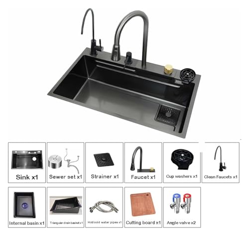 Évier de cuisine sous plan noir mat 27x18" avec cascade intégrée - 7