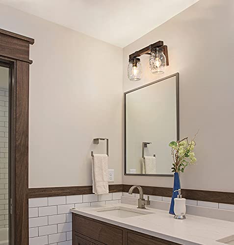 classy-leaves-Bathroom-Light-Fixtures-2-Light-Mason-Jar-Vanity-Lights-Farmhouse-Rustic-Bathroom-Vanity-Light-with-Faux-Wood-Finish138L–59W–73H-Brown classy leaves Bathroom Light Fixtures 2 Light Mason Jar Vanity Lights Farmhouse Rustic Bathroom Vanity Light with Faux Wood Finish138L–59W–73H Brown