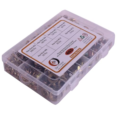Image of Yellow Coated Flange Head Hexagonal Nuts 7 Sizes M3, M4, M5, M6, M8, M10, M12 665 Pcs Assortment Pack