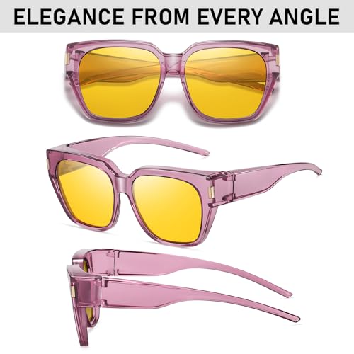 Image of HAOLOTA Night Vision Driving Glasses Fit Over Glasses | Anti Glare Night Glasses, Over Glasses Style, Tac Lens Nano Coating, Trendy Square, Lightweight and Flexible, Driving