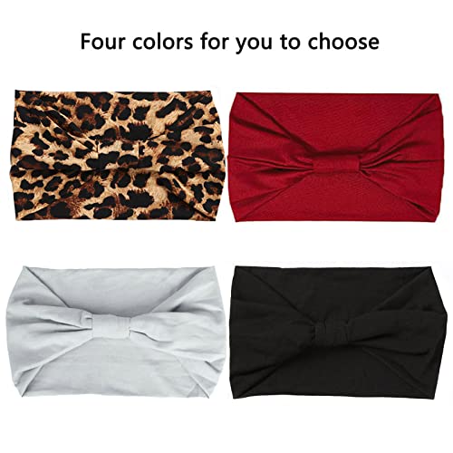 Xtrend 4 Packs Wide Headband Fashion Headscarf Bohemian Style Elastic Knotted Non-Slip Headband Suitable For Black Women Outdoor Yoga Sports Printed Hair Accessories #TOP1