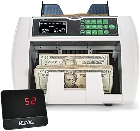 MIXVAL MPC1 Money Counter Machine | Professional Grade w/Counterfeit Bill Detector | Single Denomination, Currency & Bill Counting | Fast & Accurate Cash Counter | Customer Screen Included