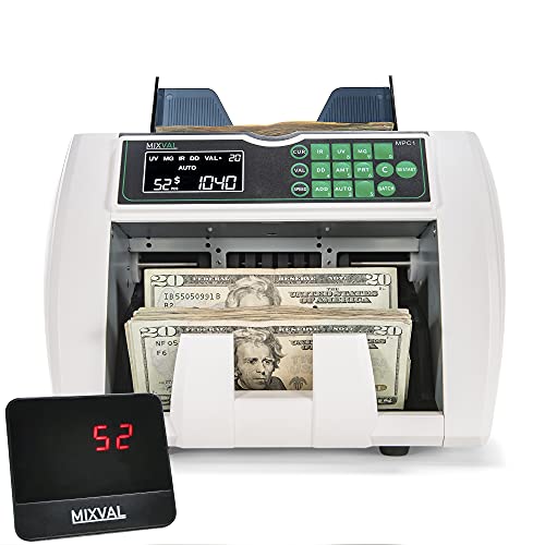 Mixval Mpc1 Money Counter Machine | Professional Grade W/Counterfeit Bill Detector | Single Denomination, Currency & Bill Counting | Fast & Accurate Cash Counter | Customer Screen Included #TOP3