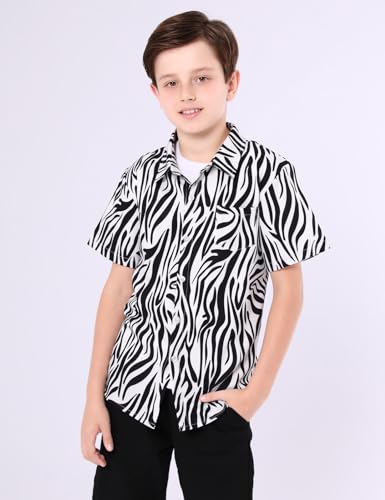 Image of COSLAND Boys' Animal Print Hawaiian Shirt Kids' Novelty Button Down Shirt, X-Small-Large