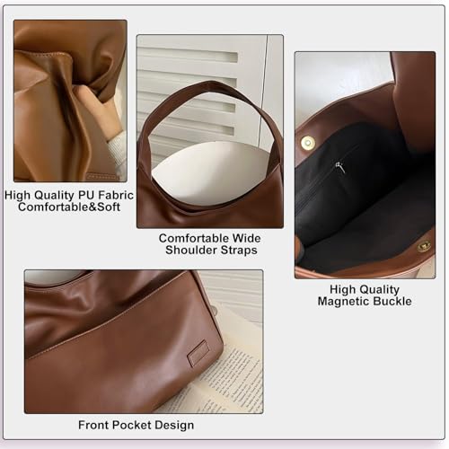 Image of Tote Bags for Women,Faux Leather Shoulder Hobo Purse Soft Slouchy Work Handbag for Work Travel 2pcs
