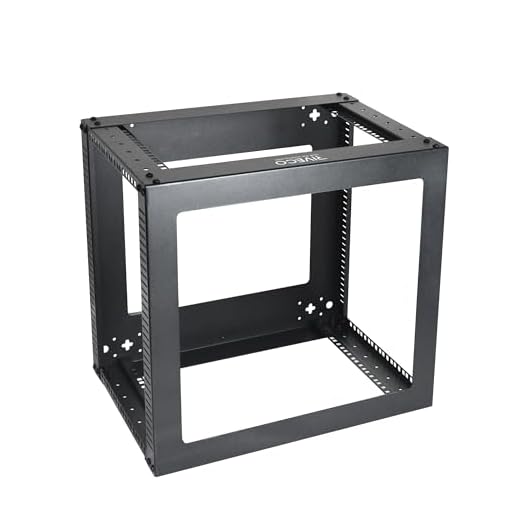 RIVECO Rack de parede vertical 6U 48.3 cm 4 Post Open Frame Rack para servidor AV Gear IT Equipment Preto