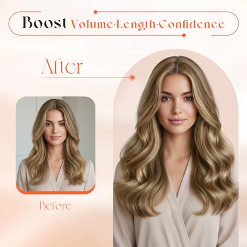 Image of Sunny Hair Clip in Hair Extensions Real Human Hair Brown Highlight 16 Inch | Human Hair Clip in Extensions, Natural Volume and Balanced Shape with Soft Movement for Photo Day with a Polished Look 120g