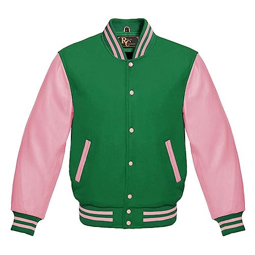 Varsity Jacket Baseball Letterman Jacket Wool and Baby Pink Leather Premium Quality Basketball Jacket