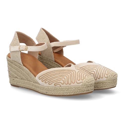 100004 Sandalia Valenciana Tipo Alpargata de Cuna para Mujer con Diseno de Adornos metalicos. Tachuelas pequenas. Ideal Primavera Verano. Cierre de Hebilla. Ideal para Uso Diario. Beige Talla 40