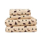 4-Piece Rustic Queen Microfiber Bed Sheet Set Deep Pocket Bedding Cabin Lodge Bear Deer, Green Brown...