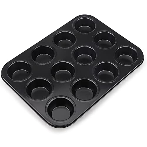 Stampo Mini Muffin, Stampo Mini Plumcake 12 Teglia Antiaderente, Teglia Mini Plumcake in Acciaio al Carbonio, Diametro Cavità 6.5cm, Formine Crostatine Piccole (36.5x25.5)