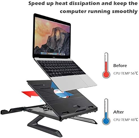 Laptop Stand Holder Laptop Riser with Phone Holder Portable Foldable 9 Levels Adjustable Ergonomic Notebook Riser Space save Stand Compatible with MacBook Pro Air 10-17 Inch (Black)