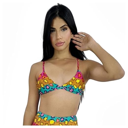 Biquíni Top de Praia Triângulo com Bojo Removível Onça Colorida