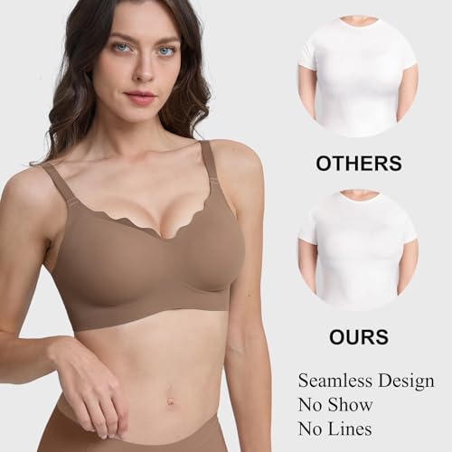 Image of Womens Seamless T-Shirt Bras 3 Pack Wireless Comfy Jelly Bra, Full Coverage Bralette No Show Under Clothes