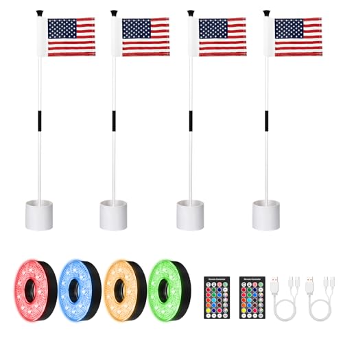 KINGTOP Mini Golf Flagstick with RGB Hole Light 4-Pack