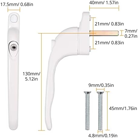 4 PCS UPVC Universal Window Handle, Kamtop Childproof Window Handles with Keys and Screws, Lockable 40mm Spindle Length Double Glazing Replacement Window Handle for UPVC and PVC Inline Locking, White